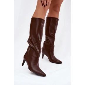 Dámské kozačky na podpatku CLS-573/C-356 Hnědá . Joalice Paris