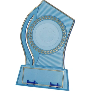 Plastová trofej - transparentní zlatá s prostorem pro 50mm vložku a plaketu o rozměrech 65 mmX23 mm T-M