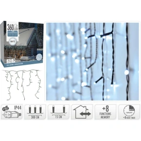 VÁNOČNÍ STROMEK SVĚTLA VENKOVNÍ SVĚTLO OPONA 360 VEDL ČASOVAČ STUDENÁ BÍLÁ PRŮHLEDNÝ KABEL
