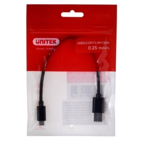 UNITEK KABEL USB-C - USB-A 3.1,M/M,0,25M, Y-C490BK