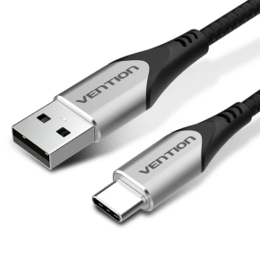 Opletený kabel USB-A na USB-C Vention 3A 480Mbps 1m šedý