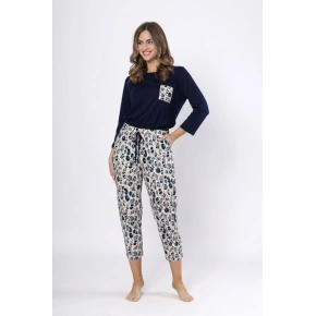 Dámské pyžamo WICTORIA 1664 Tmavě modrá s béžovou - LEVEZA