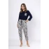 Dámské pyžamo WICTORIA 1664 Tmavě modrá s béžovou - LEVEZA