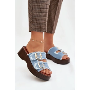 Dámské pantofle na platformě 100-486 Jeans modrá s černou - Joalice Paris