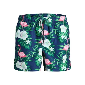 Jack&Jones pánské plavky JWHARUBA SWIM PRINTS SHORTS 12206537 NAVY BLAZER FLAMINGO