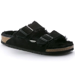 Dámské zateplené žabky s ovčí vlnou Birkenstock Arizona VL Shearling Black semišová kůže regular wide (0752661) dámské
