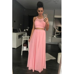 Dámské plesové dlouhé šaty PINK BOOM růžové - Růžová / L - PINK BOOM