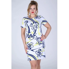 Dámské šaty i pro plnoštíhlé s květinovým vzorem modro-žluté - Žlutá - Efect