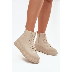 Dámské zateplené kotníkové tenisky na platformě SS274535 Světle béžová - Big Star