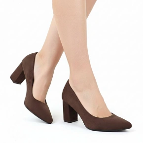 Dámské semišové lodičky na sloupek podpatku PB414 / SK403E Tmavě hnědá - Sergio Leone