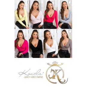 Dámský sexy svetřík se zavinovacími prvky IN-1537 Šedá - Koucla Dámský sexy svetřík se zavinovacími prvky IN-1537 Šedá - Koucla