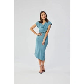 Asymetrické pouzdrové šaty S362 tyrkysově modré - Stylove