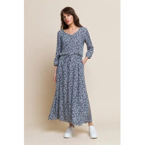 Letní dlouhé šaty Nancy modro-bílo-hnědé - Benedict