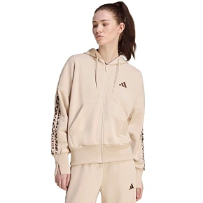 Dámská mikina adidas Seasonal Essentials Animal Print 3-Stripes s celopropínacím zipem s kapucí, béžová, KH1547