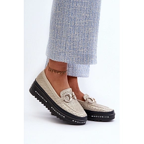 Lesklé kožené dámské mokasíny LR750 zlaté - S.Barski