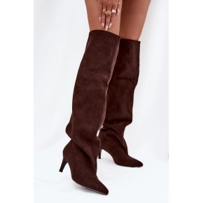 Dámské vysoké kozačky na podpatku CLS-580 Tmavě hnědá Coffee - Joalice