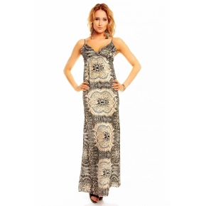 Letní dámské šaty s elegantním potiskem dlouhé černo-ecru - Barevná / S - SWEEWE