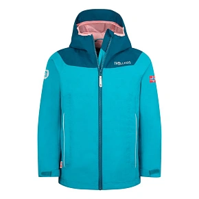 Trollkids Bergen Nepromokavá bunda aquamarine mist/port blue/peach mellow (611-137)
