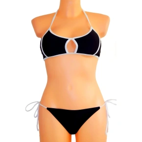Dámské plavky dvoudílné sexy bikiny SULTRY polstrované košíčky zdobené bílými lemy černé - Černá - OEM