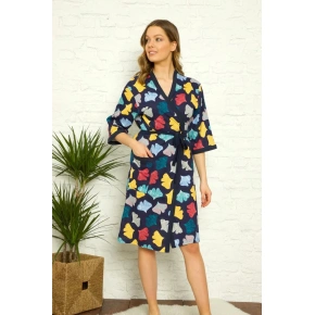 Dámský župan Y19260 tm. modrý s lístky - La Penna
