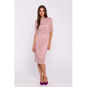Krajkové šaty S379 pudrové - Moe