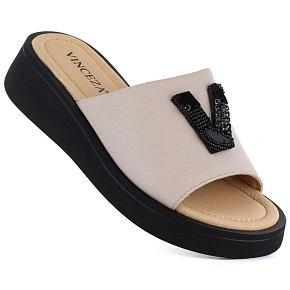 Dámské kožené žabky na platformě beige Vinceza 66950 Dámské kožené žabky na platformě beige Vinceza 66950