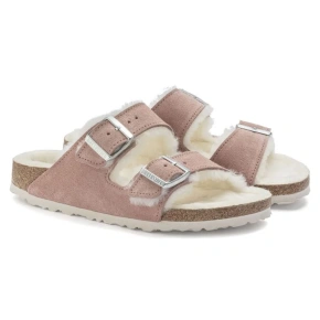 Birkenstock Arizona Suede Leather Shearling Pink Clay LAF insulated žabky úzké (1023258) dámské