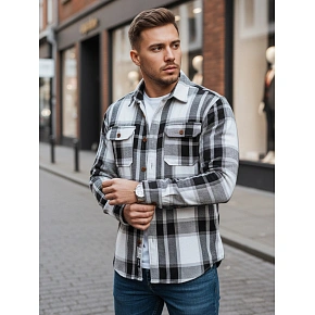 Pánská kostkovaná flanelová košile DX2673 černobílá - FashionStreet