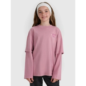 Dívčí tričko oversize s potiskem a dlouhým rukávem 4F 4FJRAW25TLONF543-54S