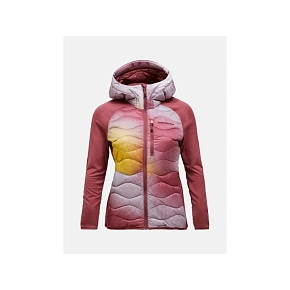 Dámská péřová bunda PEAK PERFORMANCE model Helium Aop Down Hybrid Hood, barva: vícebarevná Dámská péřová bunda PEAK PERFORMANCE model Helium Aop Down Hybrid Hood, barva: vícebarevná