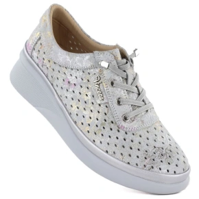 Dámské kožené polobotky na podpatku šedé Vinceza 79603