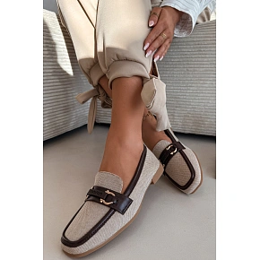 Dámské mokasíny Loafersy H8-515 hnědo-bežové -  Evelora