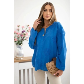 Košilová halenka IT-67 s vyšívaným vzorem - chrpově modrá