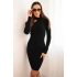 Dámská pletená šaty s dlouhým rukávem a asymetrickým výstřihem ZS3039 34956 černé - Kesi