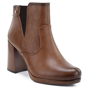 Dámské kotníkové boty na podpatku a platformě, zateplené, hnědé, M.Daszyński AF125B-1