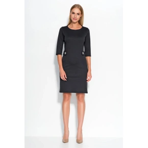Dámské šaty značkové zdobené v pase knoflíky středně dlouhé černé - Černá - Makadamia
