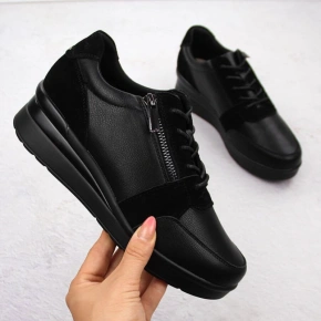 Černé dámské kožené tenisky na podpatku Sergio Leone PB236-S