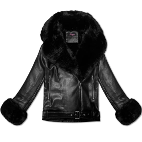 Dámská bunda ramoneska s kožešinovým límcem (61M8507-392A) černá - Goodlooking