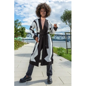 Dámský dlouhý Cardigan F1498 Černá s bílou mix - Fobya