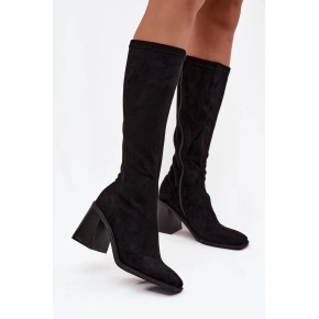 Dámské semiš kozačky na klínovém podpatku H-5 Černá - Stephan Paris