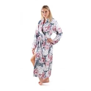 Dámský župan Aisha 2126 0012 Tmavě šedá s květy pivoňky - Vestis