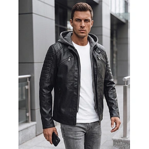 Pánská kožená bunda s kapucí TX4950 černá - FashionStreet Pánská kožená bunda s kapucí TX4950 černá - FashionStreet