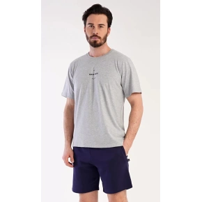 Pánské pyžamo šortky Andreas šedo-modré - Vienetta Pánské pyžamo šortky Andreas šedo-modré - Vienetta