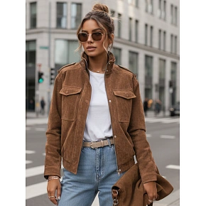 Dámská semišová bunda bomber TY5644 hnědá - FashionStreet Dámská semišová bunda bomber TY5644 hnědá - FashionStreet