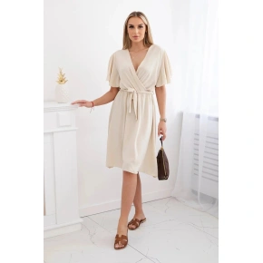 Šaty s vrstveným výstřihem IT-42 béžové - Kesi