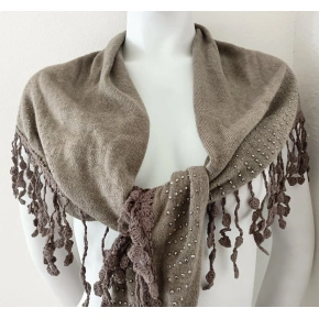 Dámský šedohnědý šátek s třásněmi - FPrice