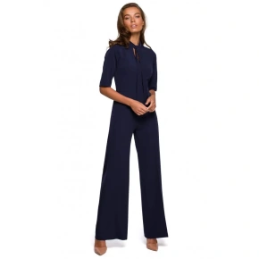 Dámský elegantní overal se zavazováním za krkem S243 tmavě modrý - Stylove