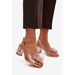 Dámské sandály na podpatku s ozdobou D&A MR52-238 Růžové zlato - D&A