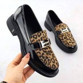 Kožené boty s leopardím vzorem lord lakované černé Vinceza 66790