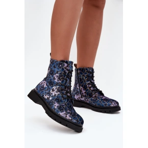 Dámské zateplené kotníkové boty 57C1052 Tmavě modrá vzor - Artiker